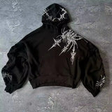 ADVBRIDGE  -  Oversized Graphic Print Black HoodiesY2k Clothes Gothic Punk  Loose Harajuku Long Sleeved Hoodie Men and Women Sweatshirt Tops