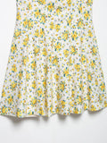 ADVBRIDGE  -  Women Apricot with Orange Floral Print Bow Lacing Up Strap Sling Dress French Style Retro Summer Short Dresses Holiday Robe
