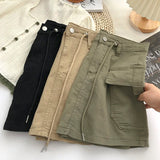 Advbridge Women Army Green Short Skirt Denim Cargo Drawstring High Waist Mini Skirts Female Y2K Streetwear Big Pocket A-Line Skirts Clothe