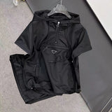Advbridge Retro hoodie assault suit for men women summer short sleeved top and shorts two-piece set sweatpants sweatshirts mens clothes