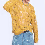 Advbridge Men Sweater Harajuku Perspective Destructed Hollow Hold Pullover Tops Autumn Streetwear Fashion Trendy Daily Sweater Unisex