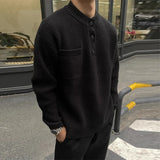 Advbridge Men's Korean Popular Knit Henry Collar Slim Pullover Sweater Long Sleeve Patchwork Button-down Leisure Retro Knitwear M-3XL
