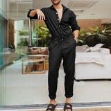 Advbridge Fashion Men Jumpsuits Solid Color Lapel Long Sleeve Casual Cargo Clothes Overalls Male Rompers Streetwear Girdle Waist Siamese