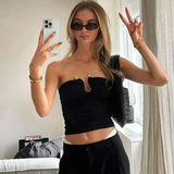 Advbridge  Solid Wrapped Chest Metal Decoration Bare Back Super Short Top Shrink Fold  Agate Sleeveless One Line Shouler Vest
