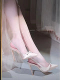 Advbridge Elegant Champagne Color High Heels Shoes Women Summer New Pointy Bow Stilettos Female French Sexy Style Satin Single Shoes