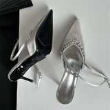 ADVBRIDGE  -  Satin CRYSTAL Rhinestone Women Pumps Fashion Slingbacks Buckle Strap Bridal Thin Heels Shoes Zapatillas De Mujer