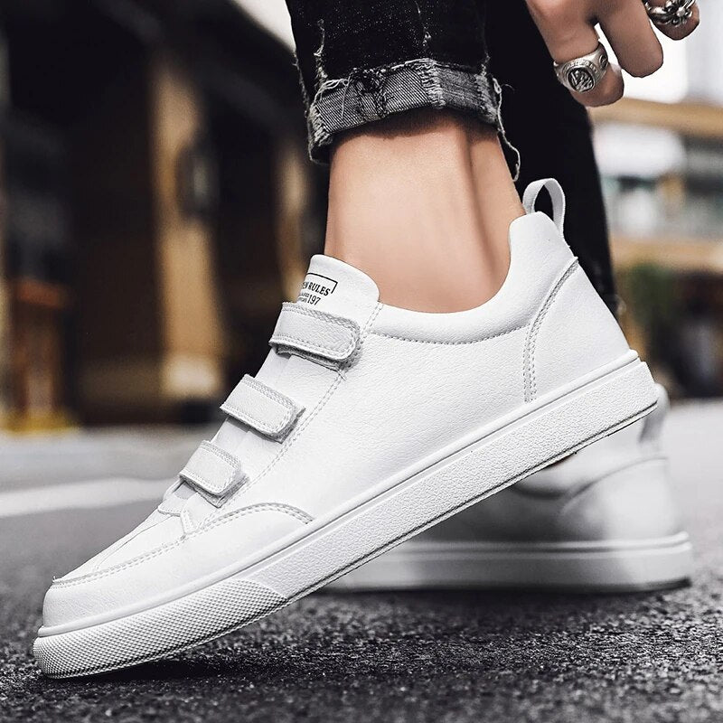 Advbridge Hook and Loop Fasteners White Shoes Lace Up Men Sneakers Tour Shoes Outdoor Thick Bottom Work Shoes Leisure Flats Men Shoe