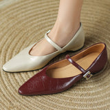 ADVBRIDGE  -  Women's genuine leather metal buckle pointed toe slip-o Mary Jane flats high quality soft comfortable 2cm kitten heel shoes sale