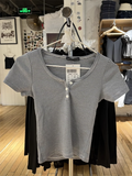ADVBRIDGE  -  Stripes T-shirt Shorts 2 Pieces Sets Summer Short Sleeve Slim Three Buttons Crop Top Elastic Short Pant for Woman Sweet Y2k Set