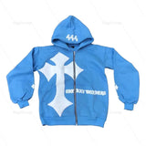 Advbridge New Design High Street Cross Print Hoodies Harajuku Streetwear y2k Grunge Oversized Hoodie Couples Jacket Hip Hop Zip Up Hoodie