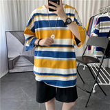 Advbridge Summer Loose Casual Oversized Men's Clothing Hong Kong Breeze Striped Printed Short Sleeve Round Neck Trend All-match T-shirt