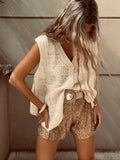 ADVBRIDGE  -  Crochet Embroidery Cardigan Vest Women V Neck Single Breasted Waistcoat Summer Beach Holiday Casual Sleeveless Outerwear 2025