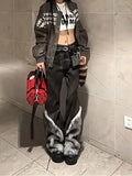 Advbridge Black Frayed Straight-leg Jeans Fashion High Street Trendy Straight Jeans Harajuku Style Hip Hop Y2k Trousers Baggy Jeans