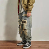 Advbridge Mens Jeans Ripped Casual Pants Autumn Fashion Retro Streetwear Youth Campus Trend Wide Leg Straight Pants Men'S Clothing