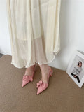 ADVBRIDGE  -  Pink High Heels Sexy Pointed Toe Slingback Shoes Design Flower Low Heel Office  Shoes White Pumps Chaussures Femme