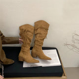 ADVBRIDGE  -  Western Style Fashion Hemp Tassel Knee High Boots Women Winter Street Pointed Toe Cowboy Boots Low Thick Heels Long Shoes