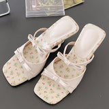 ADVBRIDGE  -  Sweet Wedges Bow Women Sandals Fashion Square Toe Narrow Band Slide Sandals Summer Casual Comfortable Open Toe Women Slippers