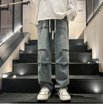 Advbridge Oversize Zipper Workwear Jeans Straight Tube Loose American Plus Size Men's Pants High Street Vibe Trendy Brand Hip-hop