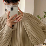 Advbridge Fall Men's Luxury Polo Neck Knit Pullover Sweater Casual Korean Button-down Solid Color Long Sleeve Loose Popular Knitwear M-2XL