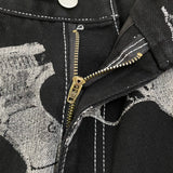 Advbridge 2025 Y2K American High Street Pistol Pattern Retro Printed Jeans Fashion Classic British Twill Cotton Pants Men's women's Jeans