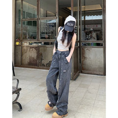 Advbridge Black High Waist Women Jeans Vintage Straight Casual Baggy Punk Hip Hop Y2K Street American Wide Leg Female Trouser Denim Pants