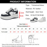 Advbridge  Height Increasing Vulcanized Shoes Woman Spring Pu Leather Hidden Heels Sneakers Women Lace-Up Platform Walking Shoes Ladies