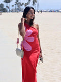 ADVBRIDGE  -  Slash Collar Backless Off Shoulder Hollow Out Maxi Dresses 2024 Summer Fashion Red Strapless Slim Red Dress Lady Beachwear Dress