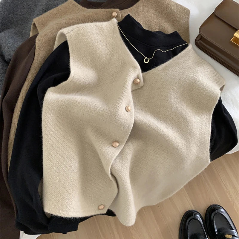 Advbridge Autumn New Women Cardigan Korean Elegant Knitted Sleeveless Female Casual Sweater Tanks Fashion New Slim Ladies Casual Tops