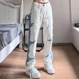 Advbridge American High Street Design Side Patch Jeans for Men Hiphop Stitching Niche Street Style Loose Straight Trousers