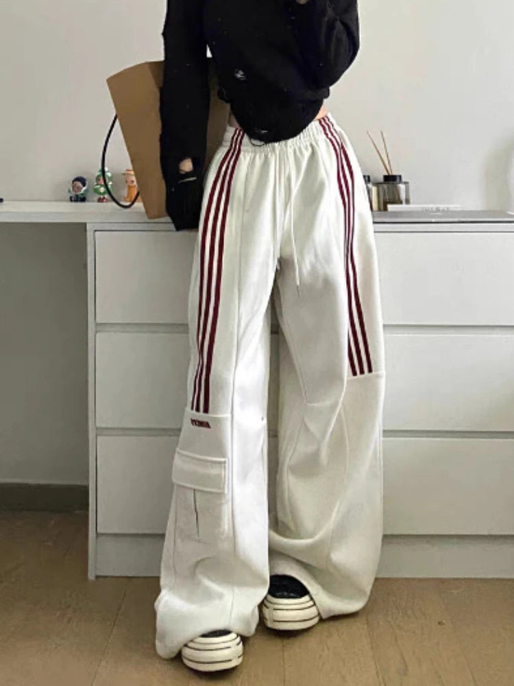 Advbridge Y2k Stripe Sweatpants Women Hip Hop High Waist Vintage Loose Wide Leg Pants Streetwear Elastic Casual Black Oversize Pants