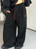 Advbridge Casual Embroidery Women Sweatpants Vintage Wide Leg Black Sports Trousers Oversized Joggers Gray Basic Korean Fashion