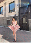 Advbridge Summer Women Sleeveless Sweet Pink Print Beach Dress Female Slim Holiday  Halter Mini Dress Tierred Birthday Party Dress