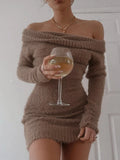 Advbridge Sexy French Knitted Long Sleeve Pink Y2k Vintage Winter Clothes Slim Knitwear Vestido Off Shoulder Women Sweater Bodycon Dress