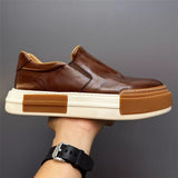 Advbridge Genuine Leather Man Loafers Thick Soled Men Slip-on Retro Casual Shoe