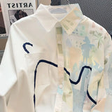 Advbridge Men‘s Wintern outfits New Spring and Autumn Design Sense Small Crowd Graffiti Color Matching Loose and Unique Retro Hong Kong Style Men's Shirt Advbridge Men‘s Wintern outfits