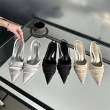 Advbridge High Quality Satin Pleat Pointed Toe Pumps Women Slingbacks Thin Heels Shoes Sexy Banquet Party Female Sandals