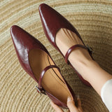 ADVBRIDGE  -  Women's genuine leather metal buckle pointed toe slip-o Mary Jane flats high quality soft comfortable 2cm kitten heel shoes sale