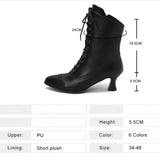 Advbridge High Heeled Short Boots Women British Style Noble Knight Booties Pointed Toe Cross-tied Lace-up Ankle Boots Medieval Retro Boots