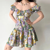 ADVBRIDGE  -  French Retro Oil Painting Dress Summer Women's Clothing 2025 New Floral Printed A-line Ruffles Mini Dresses Lace-up Vestidos