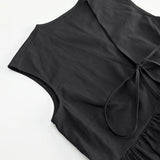 ADVBRIDGE  -  Black Elegant Summer Suits For Women New V Neck Lace-up Sleeveless Tank Top+Ruffle Trouser Fashion Casual Pants Sets 2 Piece Set