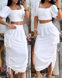 Advbridge Summer Dress Set Women Two Piece Set Outfits Short Sleeve Tshirt Top Sexy Pencil Skirts Backless Lace Up Tube Top Suit