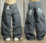 Advbridge Street Y2K Loose Jeans Retro Solid Color Hip Hop Gothic Harajuku Casual Wide Leg Jeans