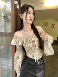 Advbridge -  French Sweet Hot Girl Ruffle Slash Neck Shirt Women's Spring Floral Slim Fit Irregular Bottoming Top Fashion Female Clothes