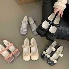 Advbridge  -  Spring Elegant Bow Women Flat Shoes Fashion Round Toe Shallow Slip On Ballerinas Shoes Casual Mary Jane Shoes Cute Girl