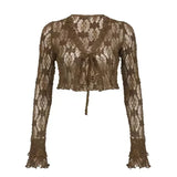 Advbridge Y2k American Hot Girl Three Piece Sexy Skirt Suit Lace Maillard Color High Street Design Cardigan Suspender Female Versatile