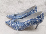 Advbridge Blue and White Porcelain Printed High Heels Women Pupms Pointed Toe Stiletto Single Shoes Banquet Temperament Women's Shoes