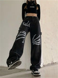 Advbridge Goth Pants E Girl Y2k Skeleton Hands Print Women Oversize 2022 Fashion Punk Denim Trousers Streetwear Hip Hop High Gothic Jeans