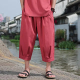 ADVBRIDGE  -  M-5XL Plus Mens Cotton Linen Capri Pants Light Loose 3/4 Long Shorts Elastic Waist Drawstring Harem Casual Beach Yoga Trousers