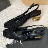 ADVBRIDGE  -  Mesh Woven Hollow Mules Sandals Women Luxury Slingbacks Shaped High Heels for Ladies High Quality Summer Women Shoes Sandalias