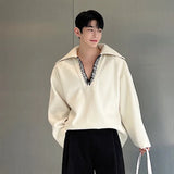 Advbridge  Spring Autumn Designer Knitted Contrast V-neck Woven Rope Decoration Sweatshirt Fashion Men's Clothing Pullover Chic